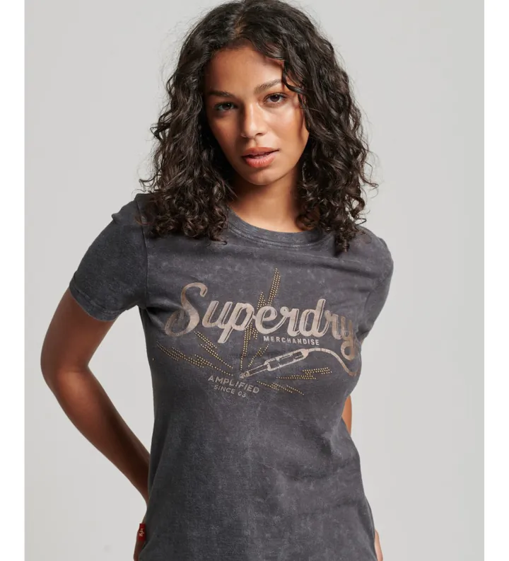 Superdry para mujer. W1011098A Camiseta Vintage Merch Store gris (L), Casual, Algodón, Manga corta