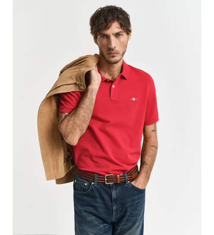 Gant para hombre. 2210 Polo de piqué Regular Fit Shield rojo (S), Casual, Algodón, Manga corta