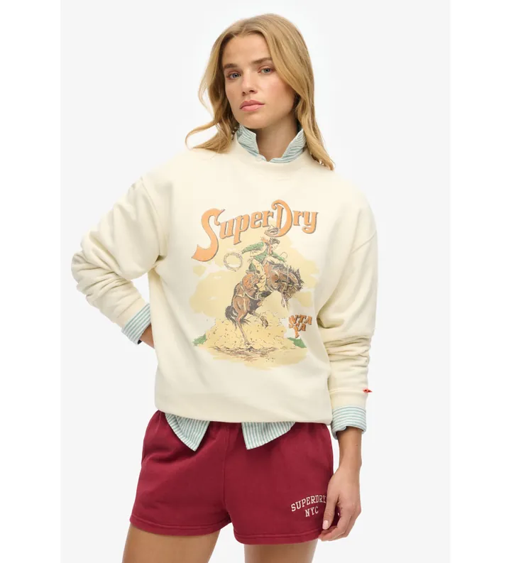 Superdry para mujer. W2012247A Sudadera Souvenir beige (M), Casual, Algodón