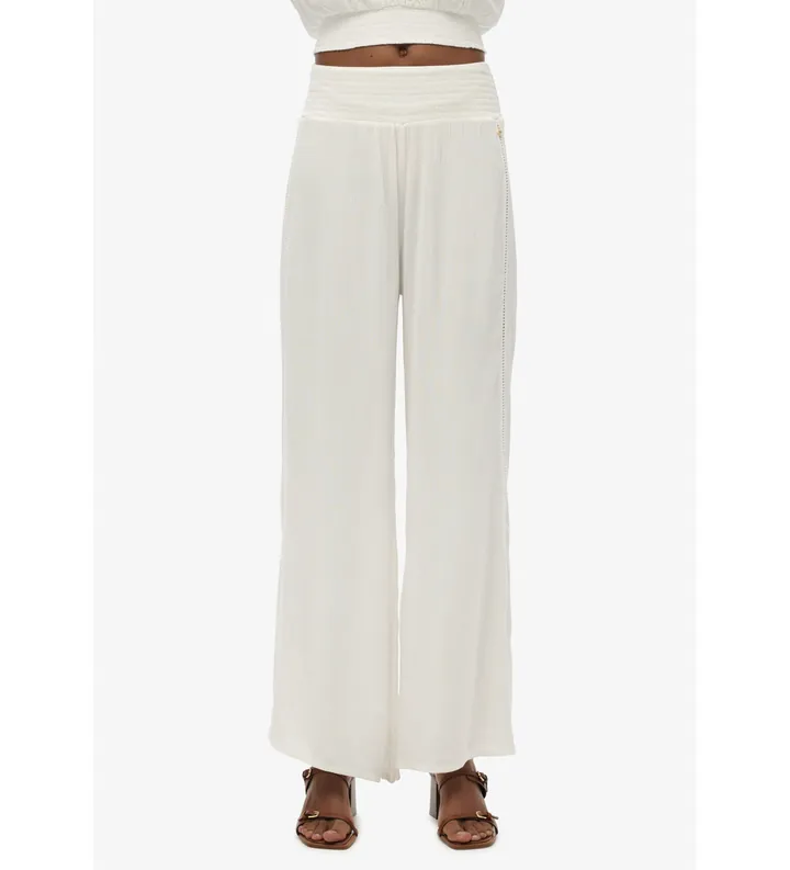 Superdry para mujer. W7011062A Pantalón playero blanco (L), Casual, Viscosa