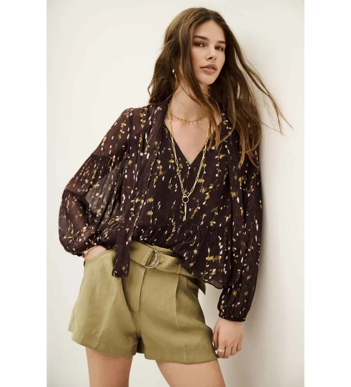 BA&SH para mujer. 1H25KAMA Blusa Kamala marrón (34), Casual, Viscosa, Manga larga