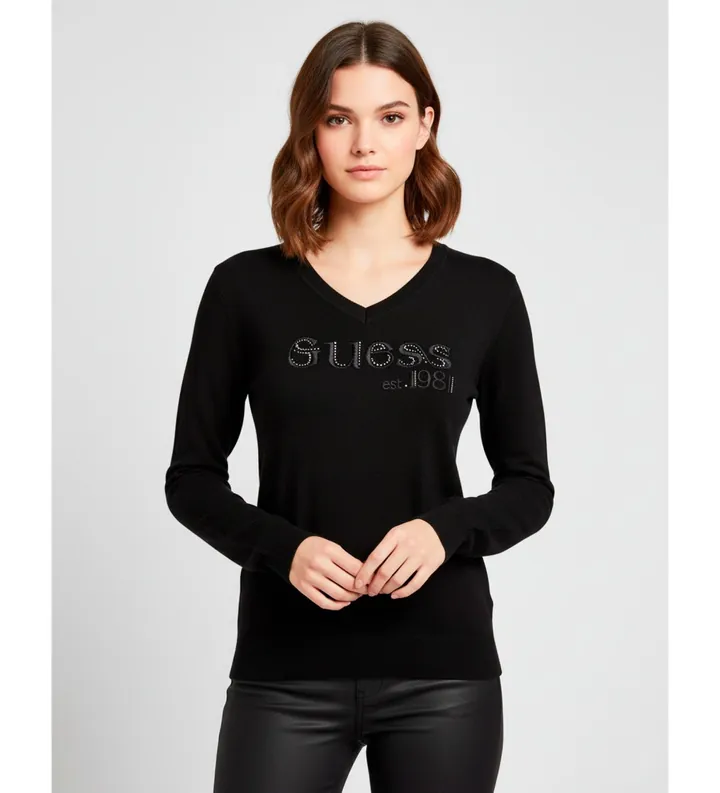 Guess para mujer. W5BR41Z2NQ2 Camiseta Saylor negro (XS), Casual, Algodón, Manga larga