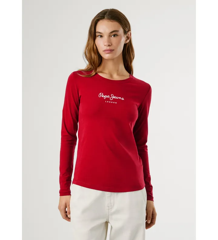Pepe Jeans para mujer. PL505203 Camiseta New Virginia rojo (L), Casual, Algodón, Manga larga