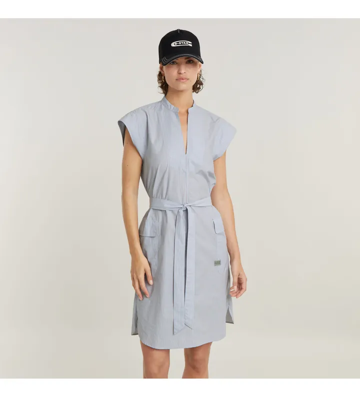 G-Star para mujer. D24622-C667-G460 Vestido Saharienne azul (S), Casual, Algodón, Manga corta