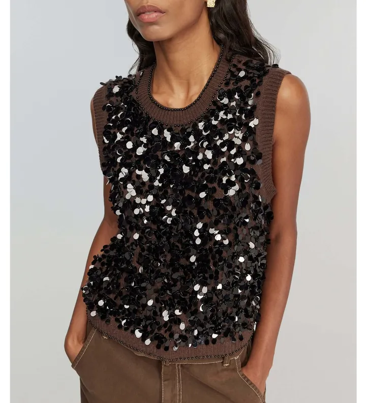 Semicouture para mujer. Y5WD25 Chaleco Lorena marrón (M), Casual, Lana, Sin mangas / Tirantes
