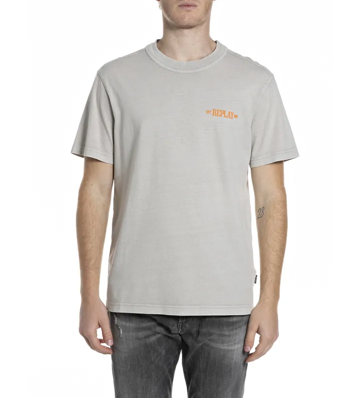 Replay para hombre. M3398.000.22662N Camiseta logotipo gris (L), Casual, Algodón, Manga corta