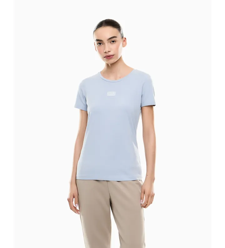 EA7 para mujer. 7W001114_AF12115 Camiseta Logo Ajustada azul (L), Casual, Manga corta, Algodón Orgánico