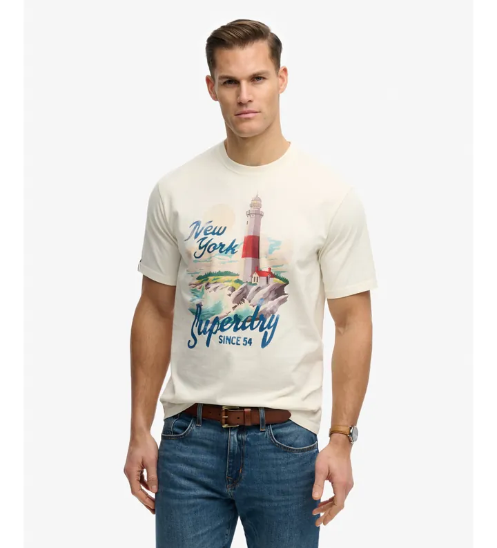 Superdry para hombre. M1012355A Camiseta Matitime Loose blanco (3XL), Casual, Algodón, Manga corta