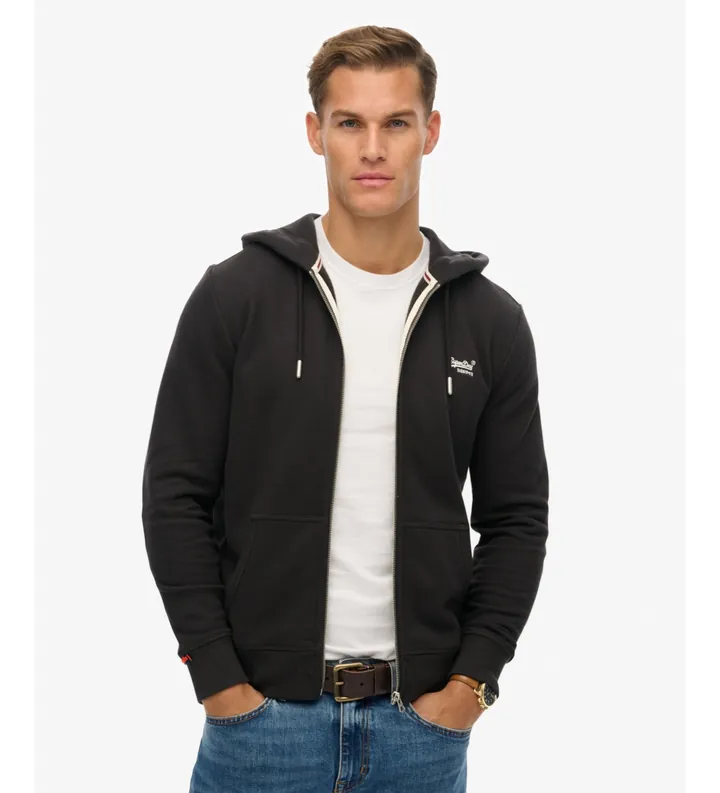 Superdry para hombre. M2014128E Sudadera con capucha y cremallera Essential Logo negro (L), Casual, Algodón
