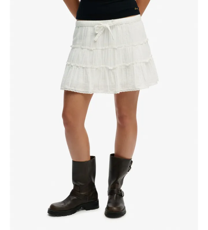 Superdry para mujer. W7210424A Falda Tiered blanco (L), Casual, Algodón
