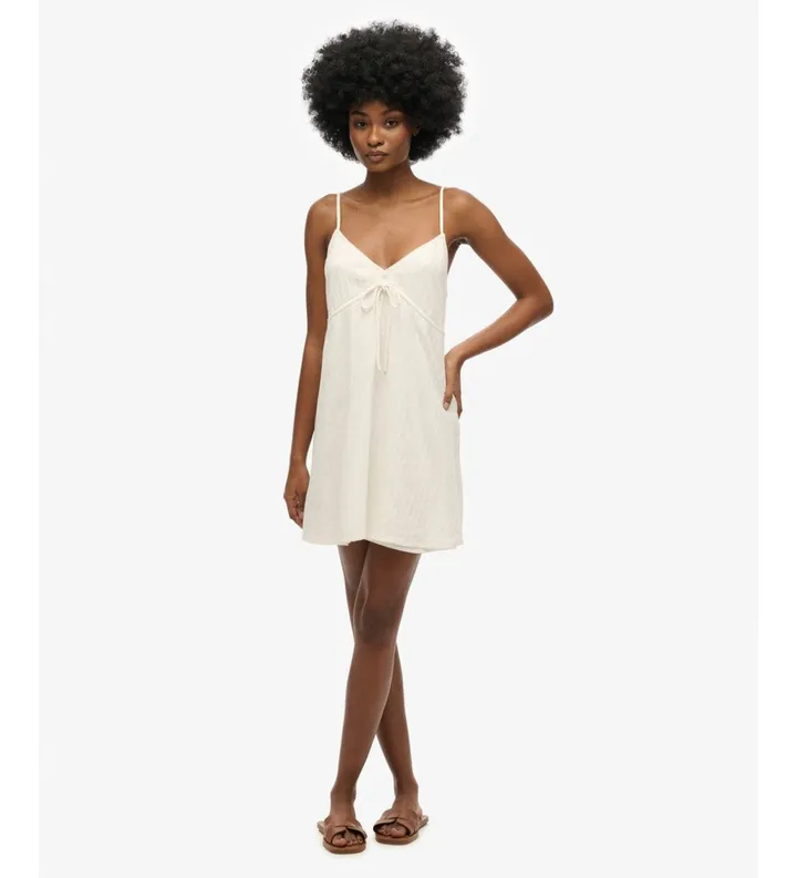 Superdry para mujer. W8011958A Vestido Mino Textura blanco roto (L), Casual, Algodón, Sin mangas / Tirantes
