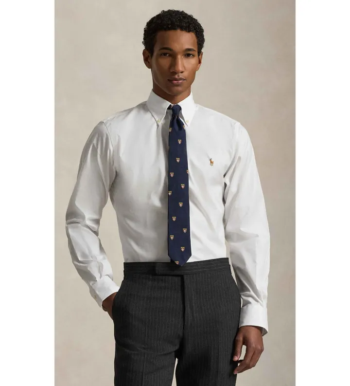 Polo Ralph Lauren para hombre. 712870507001 Camisa Oxford Custom Fit blanco (37), Casual, Algodón, Clásico, Manga larga