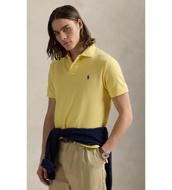 Polo Ralph Lauren para hombre. 710680784442 El icónico polo de piqué amarillo (L), Casual, Algodón, Manga corta