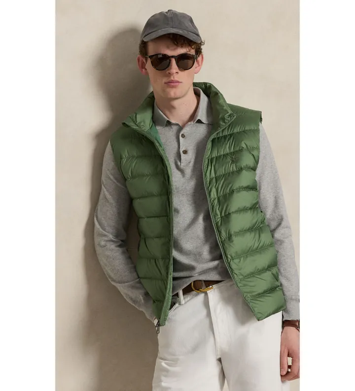 Polo Ralph Lauren para hombre. 710B20425003 Chaleco Colden plegable de plumón verde (L), Casual, Poliéster