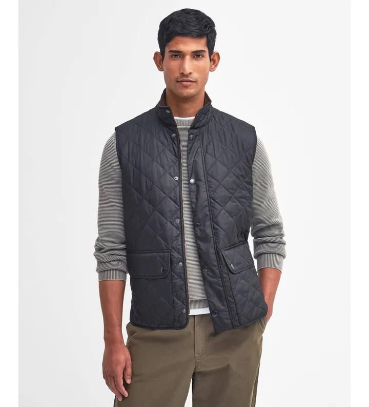 Barbour para hombre. MGI0245 Chaleco Lowerdale marino (L), Casual, Poliéster