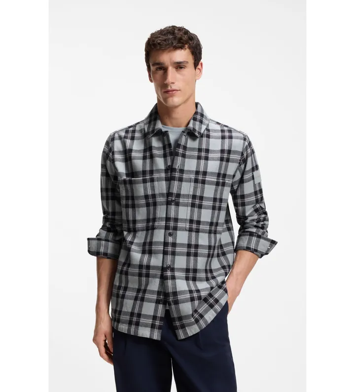 BOSS para hombre. 50567005 Camisa Locky gris (L), Casual, Algodón, Manga larga