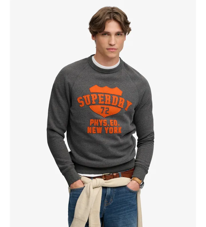 Superdry para hombre. M2014553A Sudadera Felt Applique Relaxed gris (L), Casual, Algodón