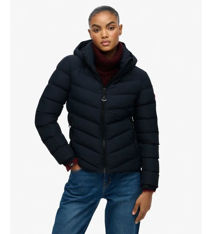 Superdry para mujer. W5012142A Chaqueta acolchada Hooded Fuji Padded marino (L), Casual, Poliéster