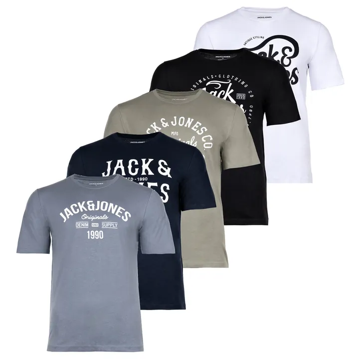 JACK & JONES Camiseta azul / gris / verde / blanco