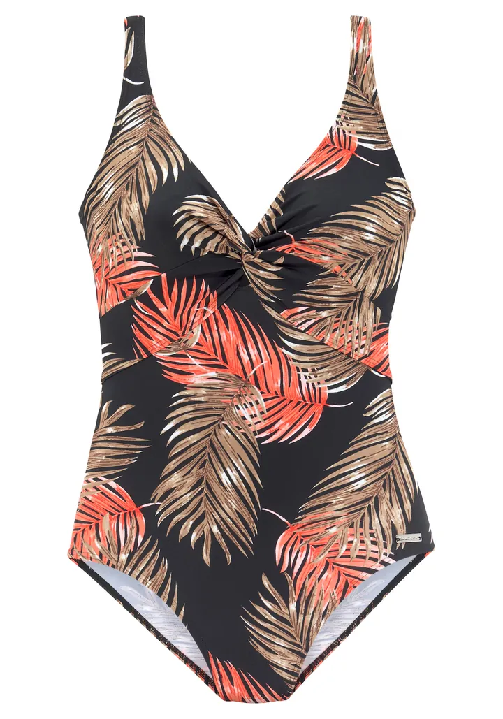 LASCANA Traje de baño marrón / naranja neón / negro / blanco