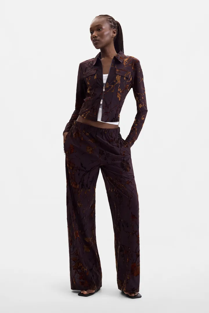 Desigual, Pantalón Largo Flocado, Mujer, Poliester, MarróN, L