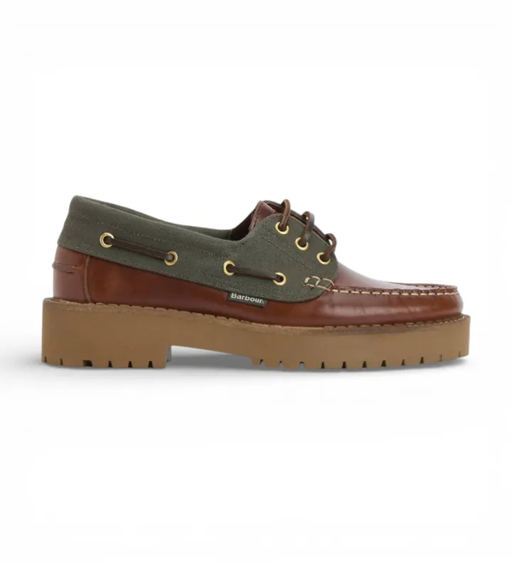 Barbour para mujer. LFO0798 Náuticos de Piel Darras marrón, verde (37), Plano, 1 a 3cm, Cordones, Casual