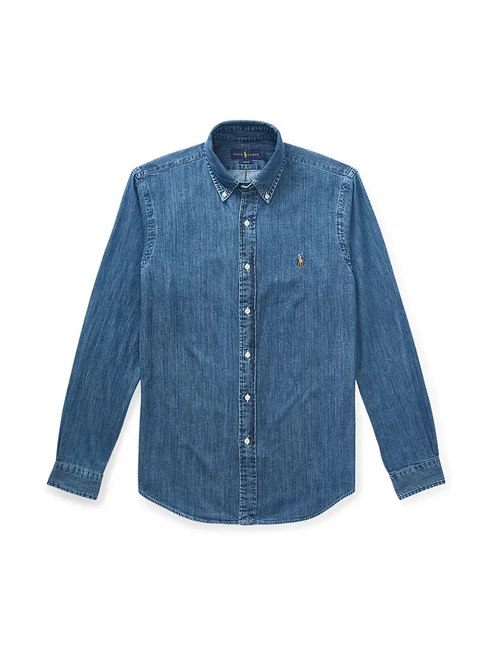 Polo Ralph Lauren Camisa azul denim / cognac / blanco