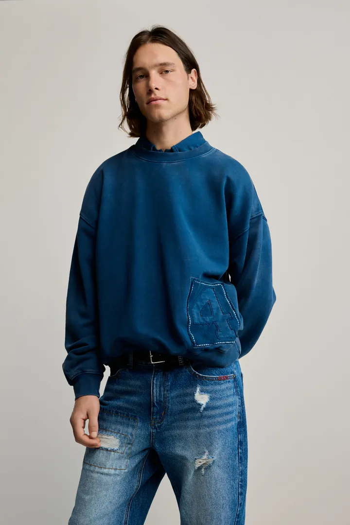 Desigual, Sudadera lisa logo, Hombre, Algodon, Azul, L