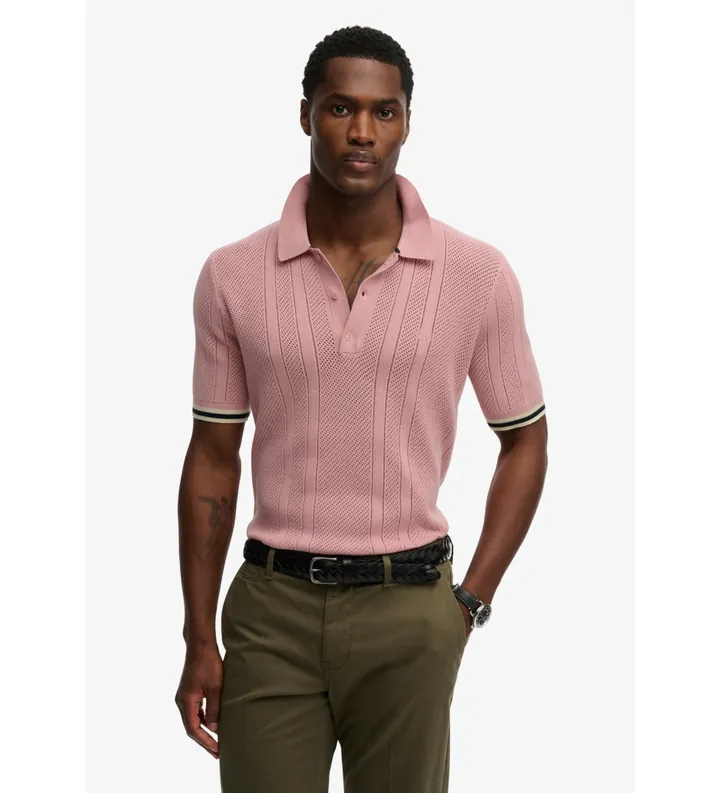 Superdry para hombre. M1110458A Polo Texture rosa (L), Casual, Algodón, Manga corta