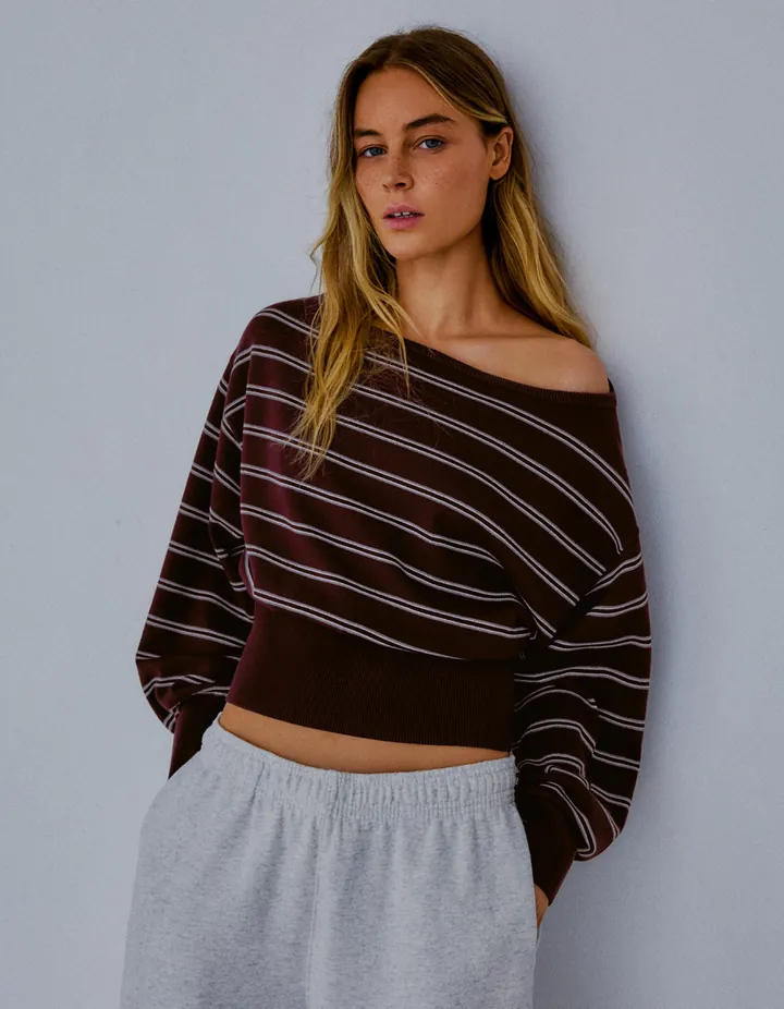 Bershka Jersey Cuello Asimétrico Mujer L Burdeos