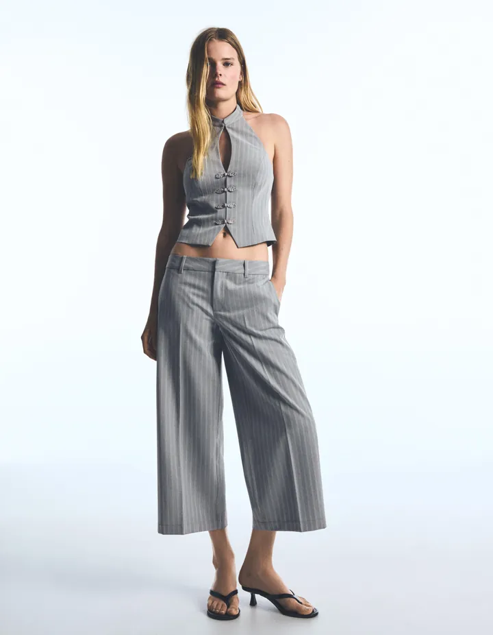 Bershka Pantalón Capri Recto Mujer 32 Gris