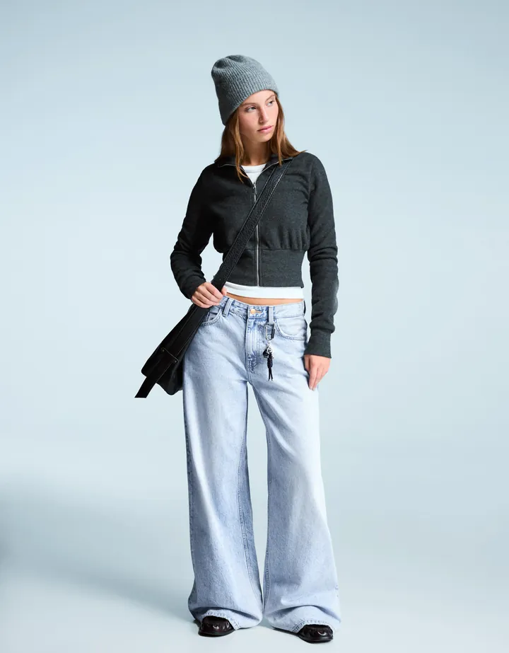 Bershka Jeans Wide Leg Tiro Medio Mujer 32 Azul Lavado