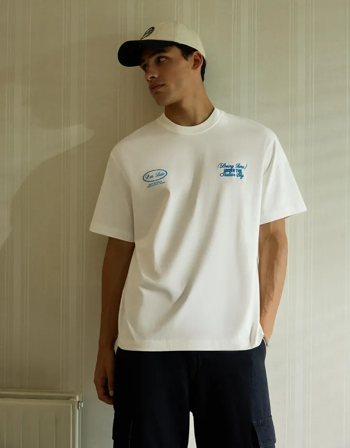 Bershka Camiseta Manga Corta Print Hombre L Blanco Roto