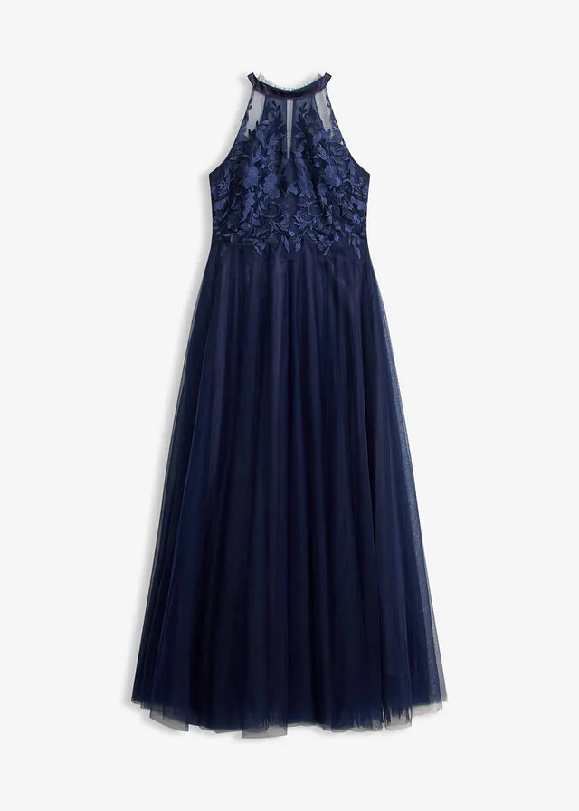 Vestido de noche de tul delicado con encaje
