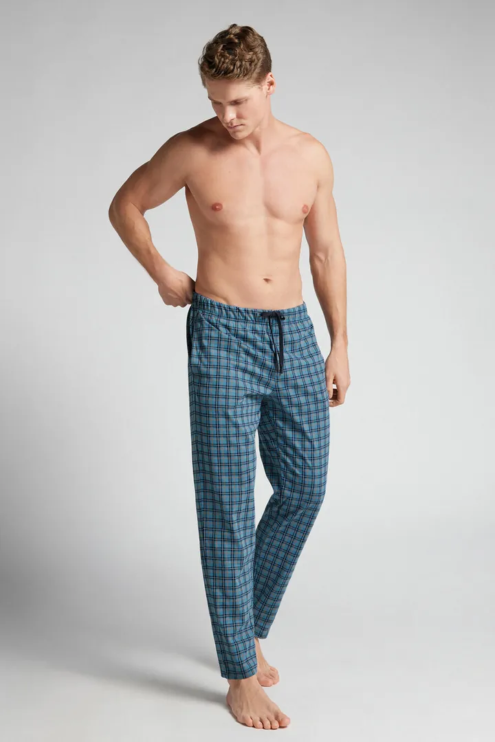 Intimissimi Pantalones Largos de Algodón Estampado Cuadros Azul Claro Hombre Azul Claro Tamaño L