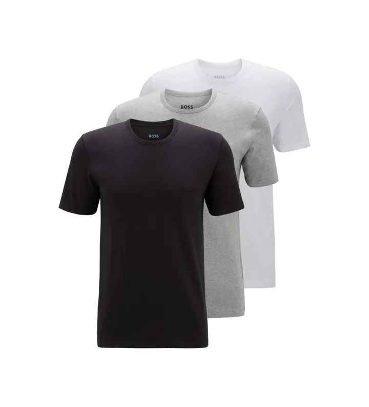 BOSS para hombre. 50475284 Pack 3 Camisetas RN Clásico negro, blanco, gris (L), Casual, Algodón, Manga corta