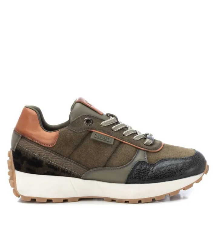 Carmela para mujer. 16086203-KAKI Zapatillas de piel y serraje 160862 verde (35), 3 a 5cm, Cordones, Casual
