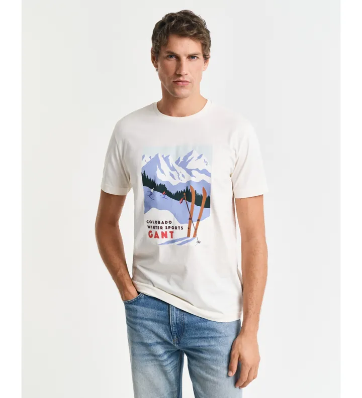 Gant para hombre. 2003291 Camiseta con diseño Winter Sports blanco (4XL), Casual, Algodón, Manga corta