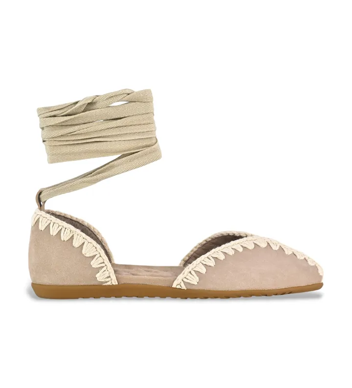 Mou para mujer. MU.SW731001A Bailarinas de Piel con lazo beige (37), Plano, Cordones, Casual