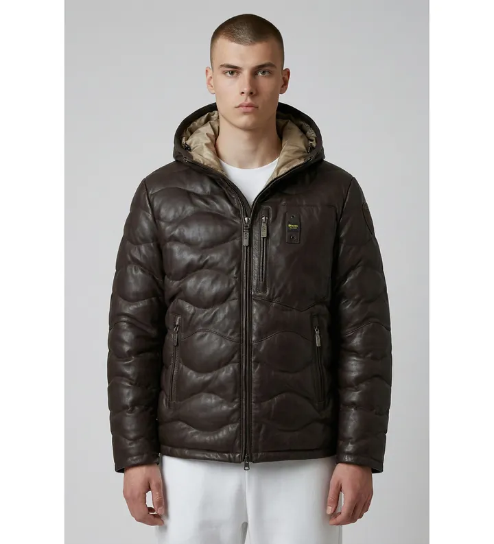 Blauer para hombre. 25WBLUL01314 Abrigo Drohan de piel Wave-Pattern marrón (S), Casual
