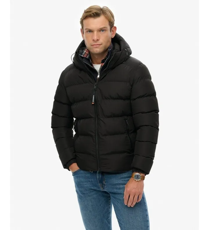 Superdry para hombre. M5011905A Abrigo plumífero negro (XL), Casual, Poliéster Reciclado