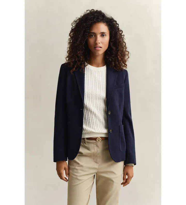 Gant para mujer. 4770330 Americana Slim Fit de piqué marino (34), Casual, Algodón, Clásico