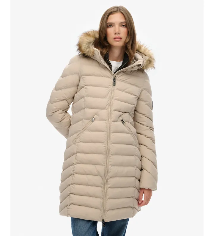 Superdry para mujer. W5011999A Abrigo Fuji Faux beige (L), Casual, Poliéster Reciclado, Sostenible