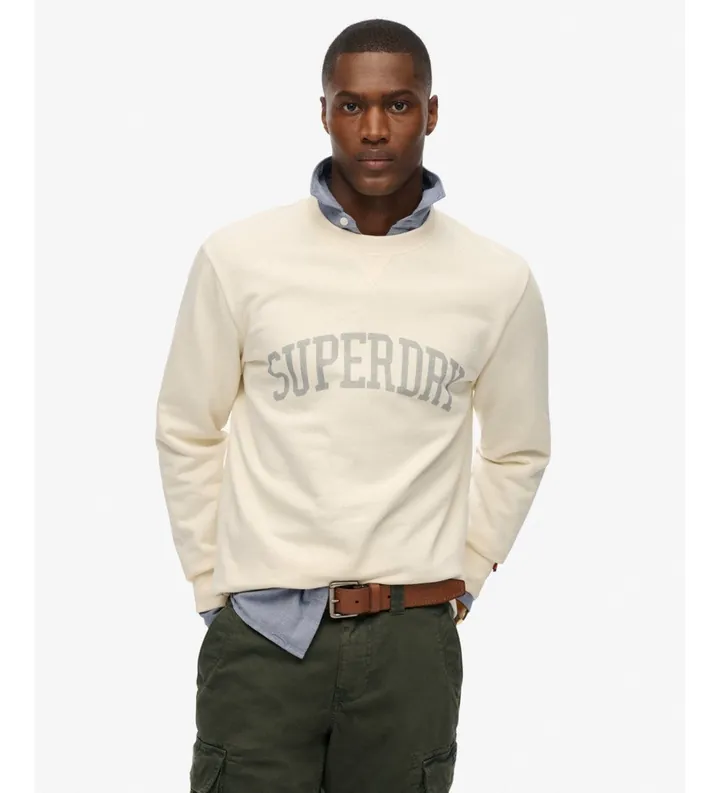Superdry para hombre. M2014090A Sudadera Athletic Ess Crew blanco roto (L), Casual, Algodón, Manga larga