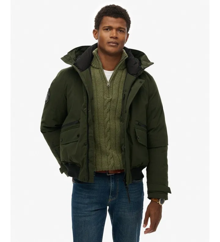 Superdry para hombre. M5011908A Chaqueta City Padded Bomber verde (L), Casual, Sintético