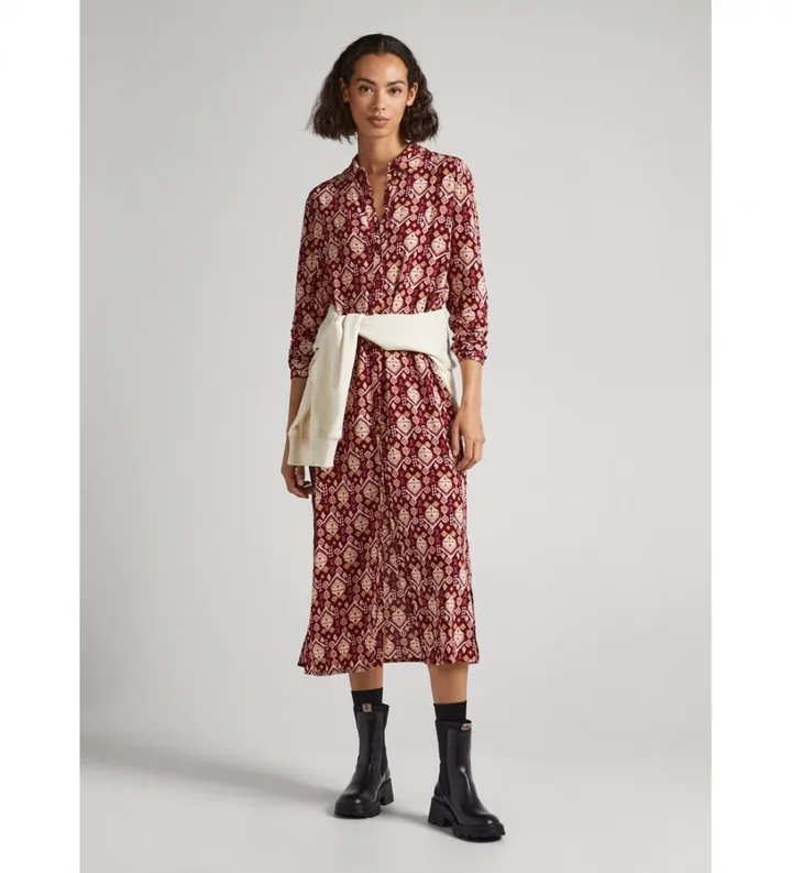 Pepe Jeans para mujer. PL953362 Vestido Gloria rojo (S), Casual, Viscosa, Manga larga, Sostenible