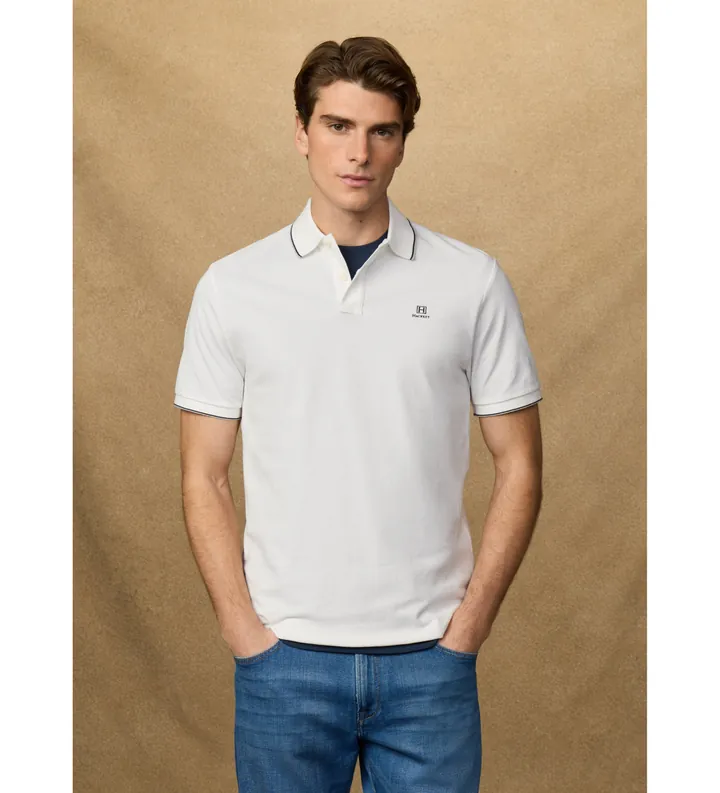 Hackett London para hombre. HM5600136 Polo Heritage Fit Clásico blanco roto (L), Casual, Algodón, Manga corta