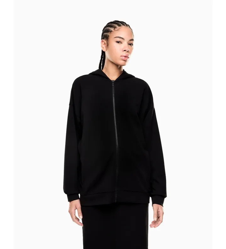 EA7 para mujer. 7W001120_AF12501 Maxisudadera con capucha de mezcla de modal elástico Logo Series negro (L), Casual, Poliéster Reciclado