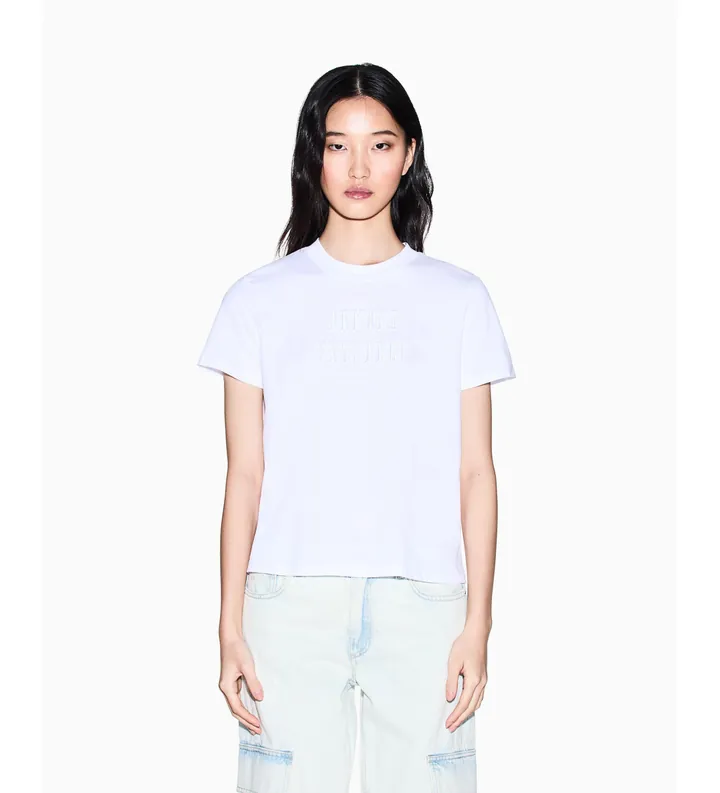 A|X Armani Exchange para mujer. XW002334AF10358U0002 Camiseta Premium Casual blanco (L), Algodón, Manga corta