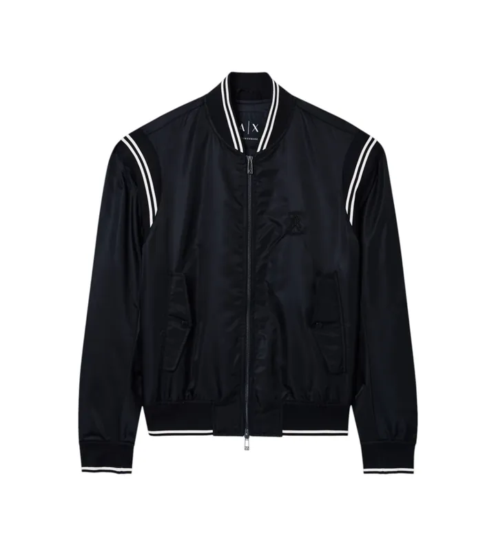A|X Armani Exchange para hombre. XM002017AF19828UC001 Chaqueta bomber de satén negro (L), Casual, Poliéster